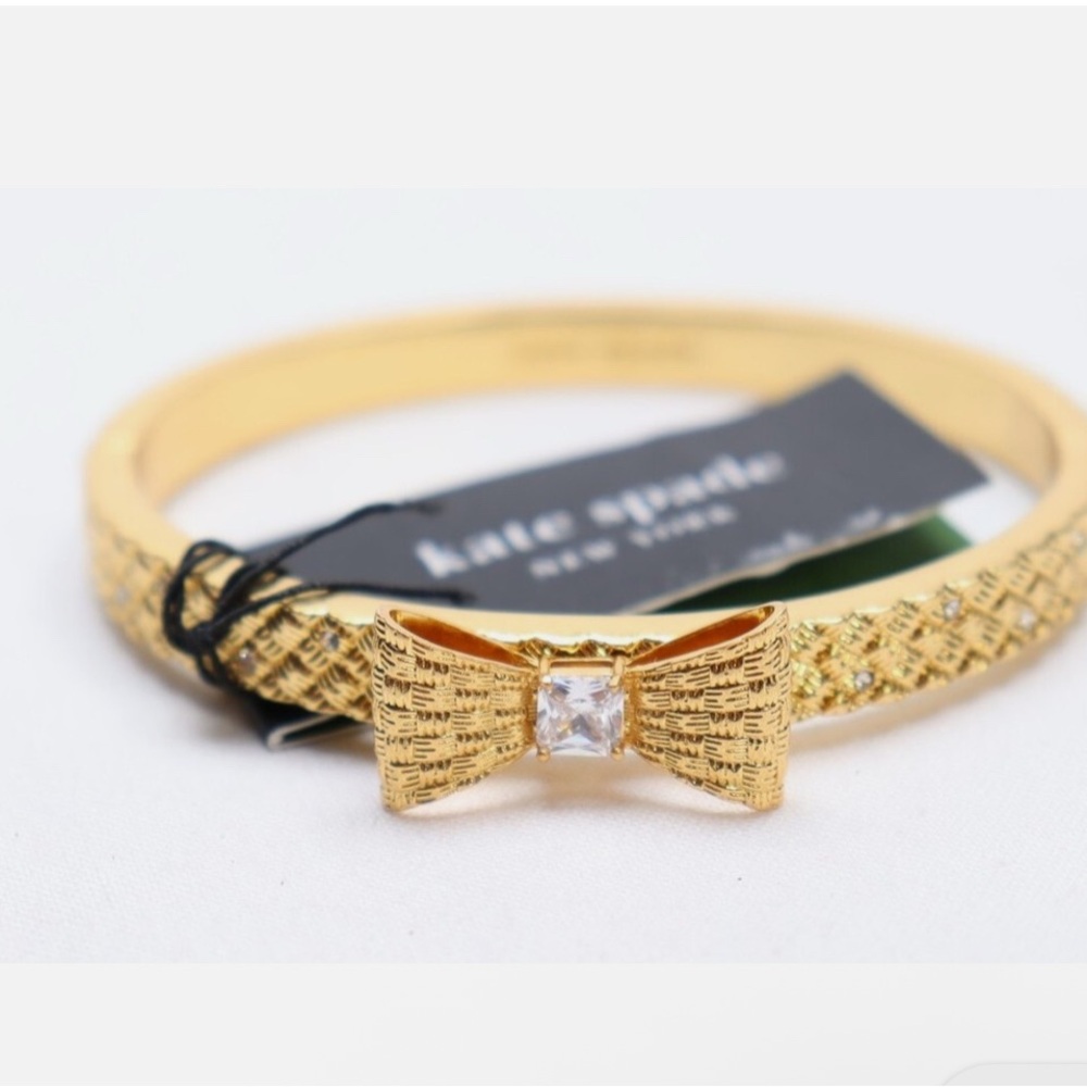 Kate Spade Gold Bow Snap Bangle with Rhinestone Accent